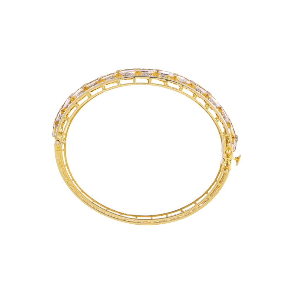 Lattice Open Polki Bangle with Pave Diamond Edges